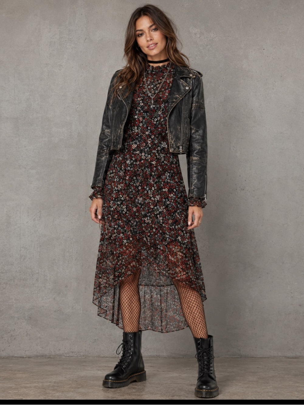 Missguided Black Floral Frill Neck High-Low Smock Dress Size 10